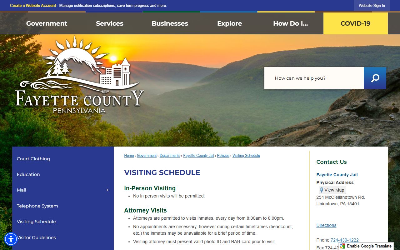 Fayette County inmate records visiting schedule with no in-person jail visits