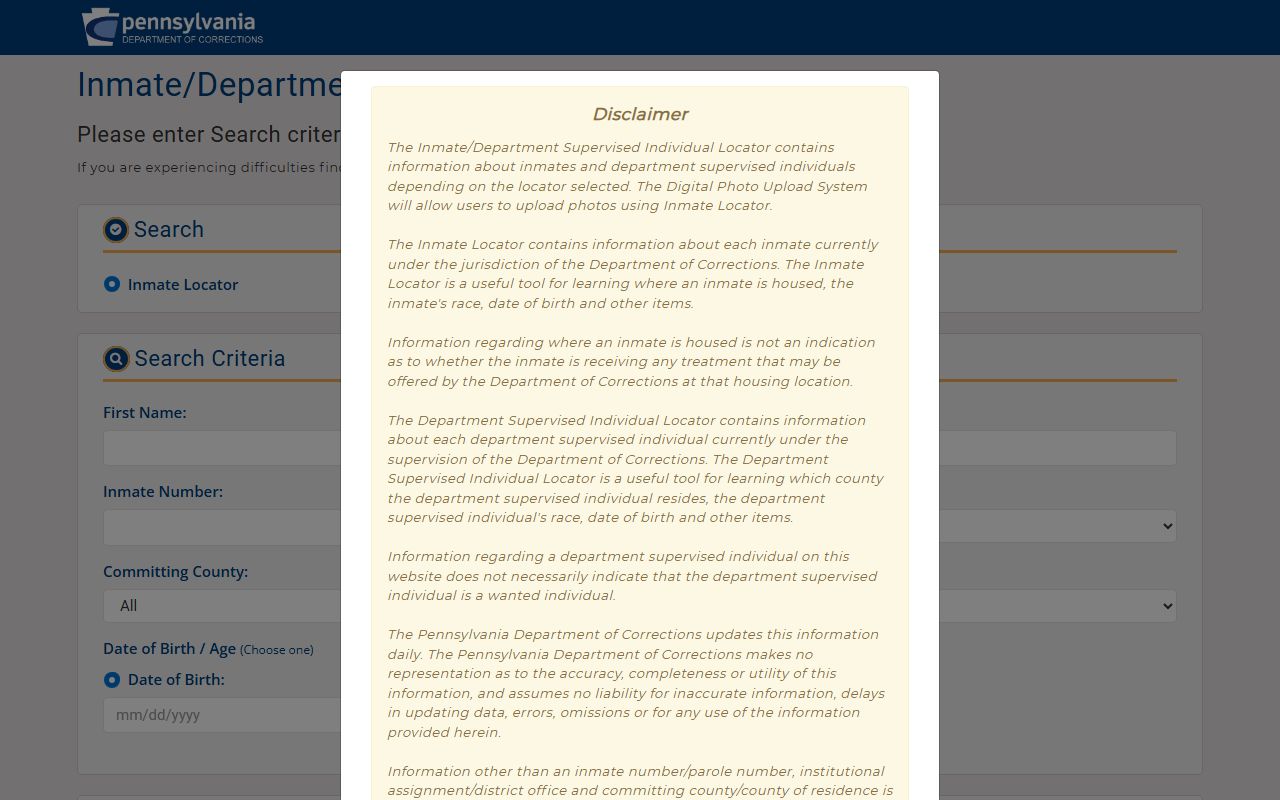 Pennsylvania DOC locator for State Correctional Institution Fayette inmate records
